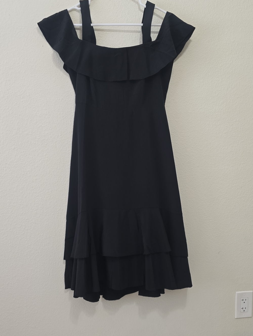 J. Crew Black Off-Shoulder Ruffle Midi Dress